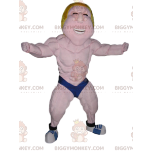 BIGGYMONKEY™ Mascot Costume Blonde Wrestler with Blue Boxers –