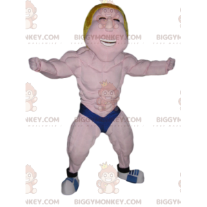 BIGGYMONKEY™ mascotte kostuum blonde worstelaar met blauwe
