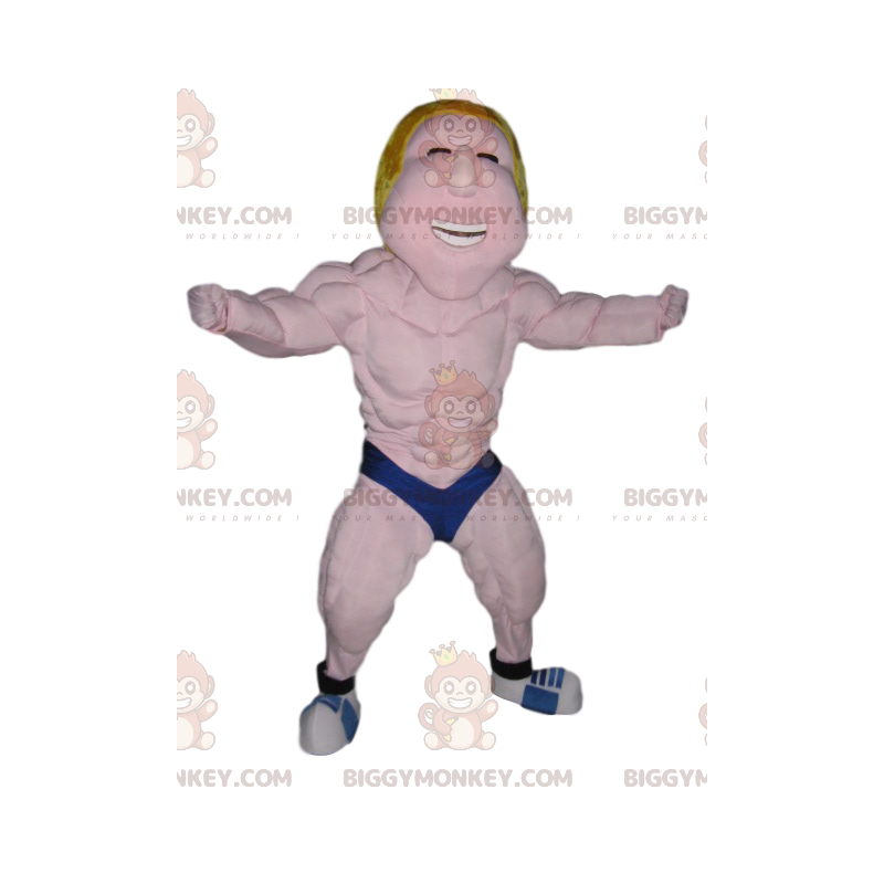 BIGGYMONKEY™ Costume da mascotte Lottatore biondo con boxer blu