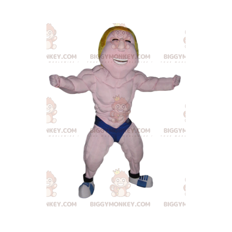 BIGGYMONKEY™ maskotkostume Blond wrestler med blå boksere -