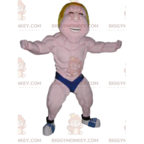 BIGGYMONKEY™ Mascot Costume Blonde Wrestler with Blue Boxers -