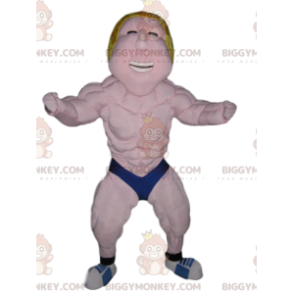 BIGGYMONKEY™ Costume da mascotte Lottatore biondo con boxer blu