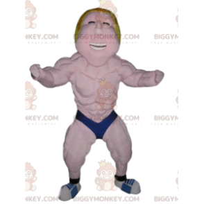 BIGGYMONKEY™ Mascot Costume Blonde Wrestler with Blue Boxers –