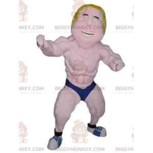 BIGGYMONKEY™ maskotkostume Blond wrestler med blå boksere -