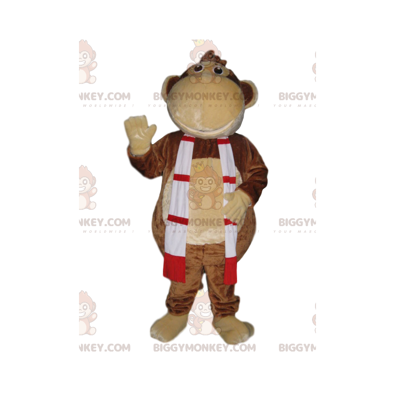 Disfraz de mascota mono divertido BIGGYMONKEY™ con bufanda roja