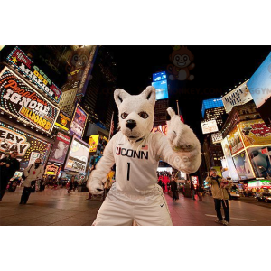 BIGGYMONKEY™ White Wolf Dog Mascot Costume In Sportswear –