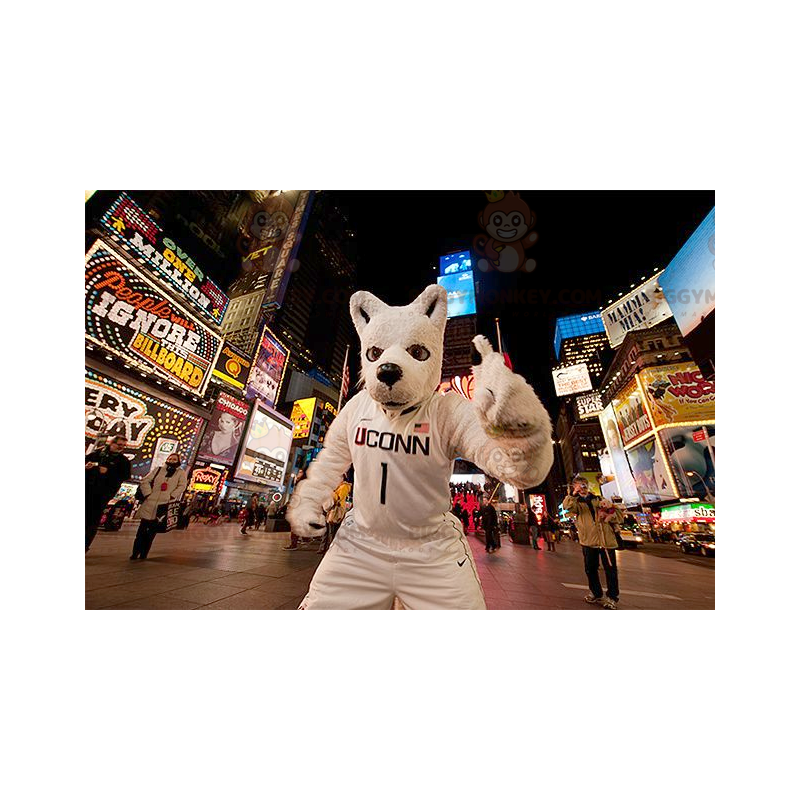 BIGGYMONKEY™ White Wolf Dog Mascot Costume In Sportswear -