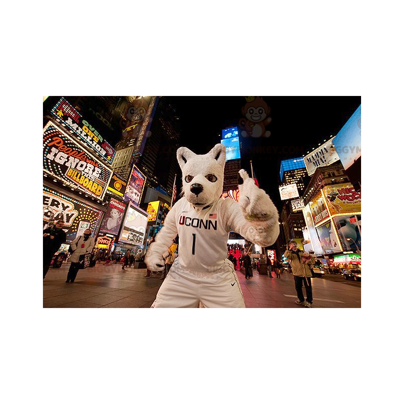 BIGGYMONKEY™ Witte wolfshond mascottekostuum in sportkleding -