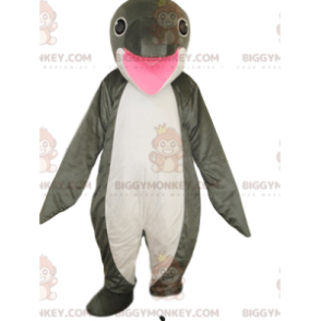 Kostium maskotka super wesoły biało-szary delfin BIGGYMONKEY™ -