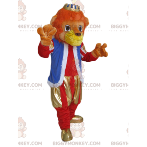 Traje de mascote Lion BIGGYMONKEY™ com roupa e coroa dourada –