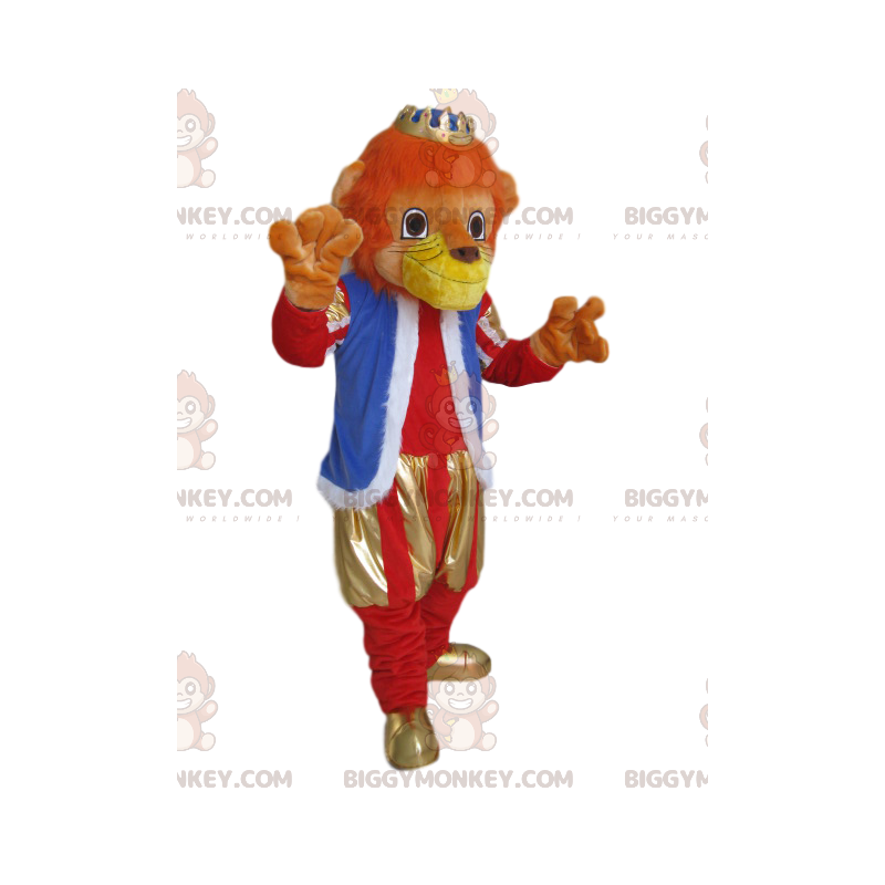 Leeuw BIGGYMONKEY™ mascottekostuum met outfit en gouden kroon -