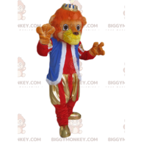 Costume da mascotte Leone BIGGYMONKEY™ con abito e corona d'oro
