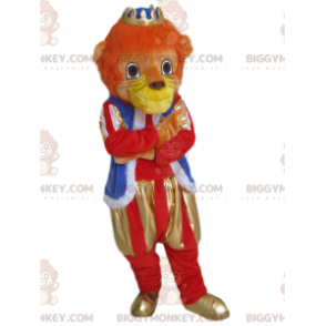 Lion BIGGYMONKEY™ maskotdräkt med outfit och gyllene krona -