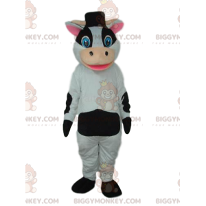 Traje de mascote de vaca BIGGYMONKEY™ preto e branco com chapéu