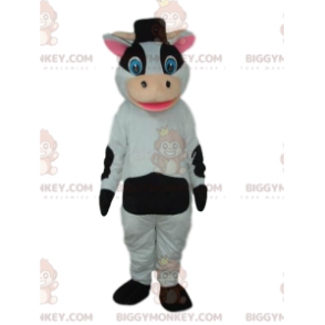 Schwarz-Weiß-Kuh BIGGYMONKEY™ Maskottchen-Kostüm mit Hut -