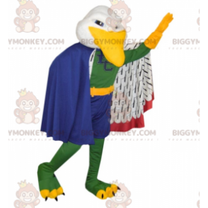 Traje de mascote colorido pássaro gaivota BIGGYMONKEY™ com capa