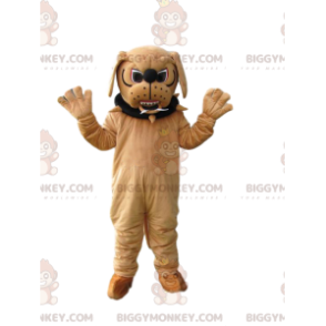 BIGGYMONKEY™ Aggressive Tan Bulldog Mascot Costume med krave -