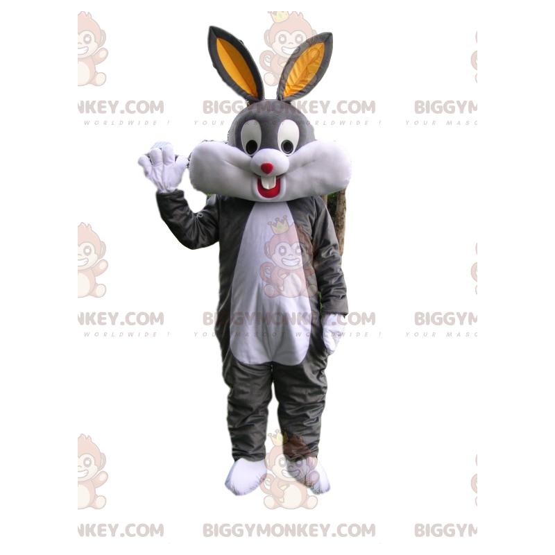 BIGGYMONKEY™ maskottiasu Erittäin iloinen harmaavalkoinen kani