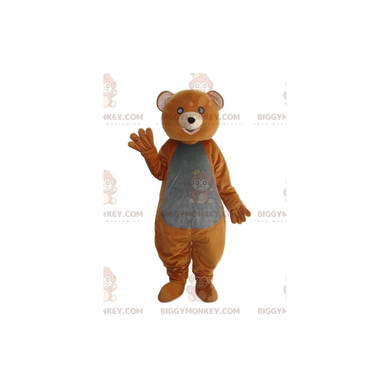 Kostým maskota BIGGYMONKEY™ oranžový a šedý medvídek s dojemným