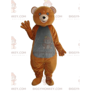 Traje de mascote BIGGYMONKEY™ ursinho laranja e cinza com