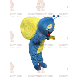 Disfraz de mascota BIGGYMONKEY™ de caracol azul y amarillo muy
