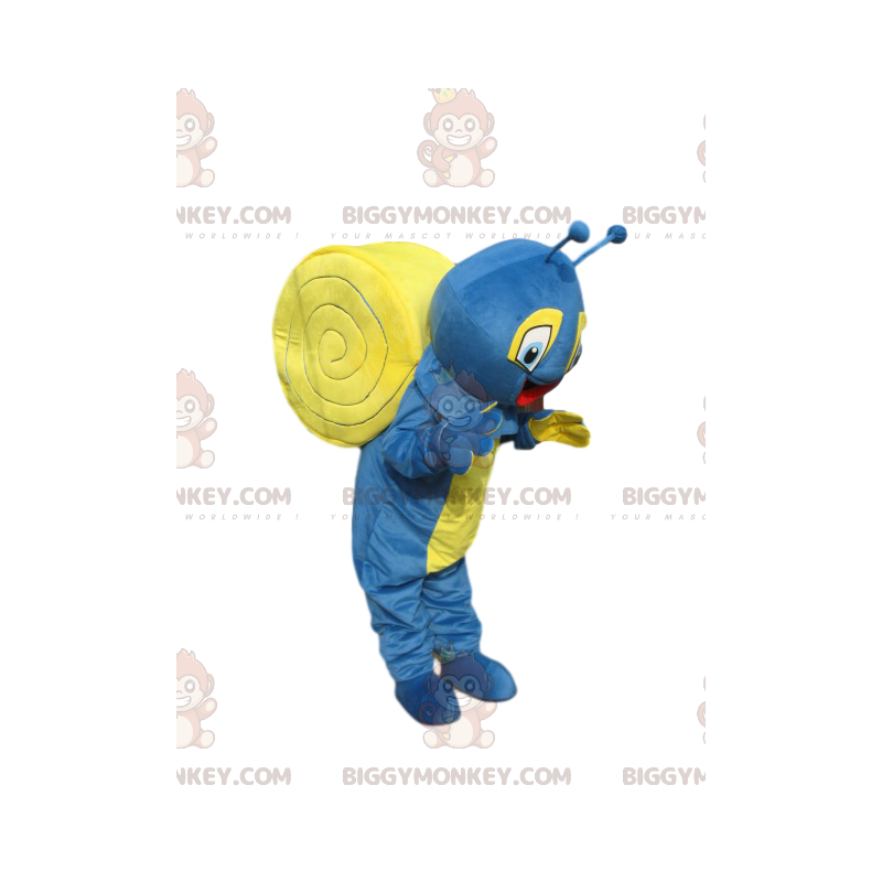 Very Happy Blue and Yellow Snail BIGGYMONKEY™ Mascot Costume –