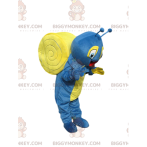 Erg blij blauw en geel slak BIGGYMONKEY™ mascottekostuum -