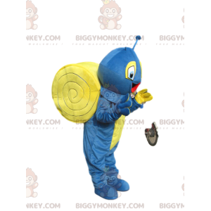 Costume de mascotte BIGGYMONKEY™ d'escargot bleu et jaune très