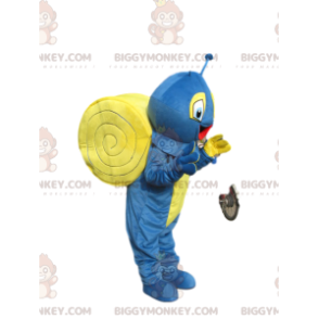 Kostým maskota Very Happy Blue and Yellow Snail BIGGYMONKEY™ –