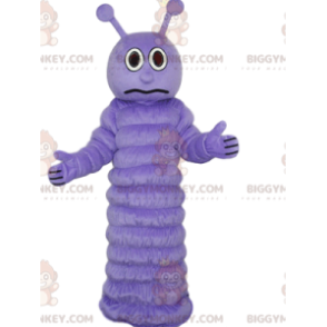 Lila larv BIGGYMONKEY™ maskotdräkt med en förvånad look -