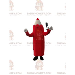 Röd och krämfärgad krita BIGGYMONKEY™ maskotdräkt. pennkostym -