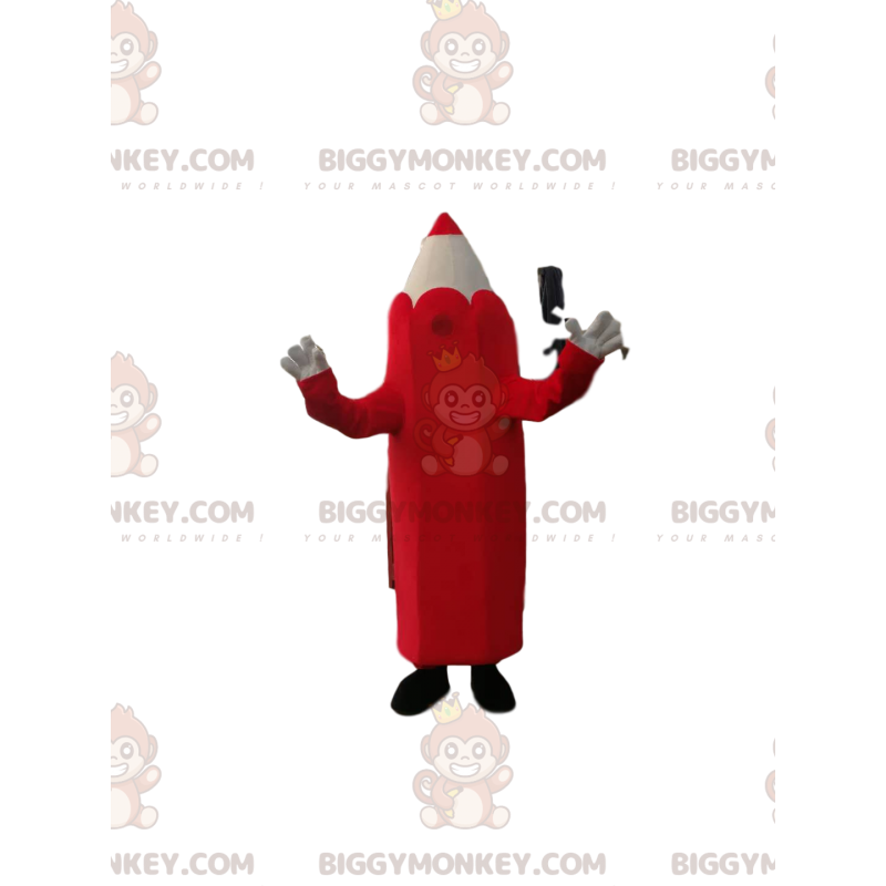 Rood en crème krijt BIGGYMONKEY™ mascottekostuum. potlood pak -