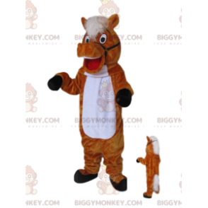 Σούπερ χαρούμενη στολή μασκότ με καφέ άλογο BIGGYMONKEY™ -