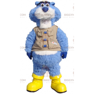 BIGGYMONKEY™ Mascottekostuum van blauwe en witte bever met vest