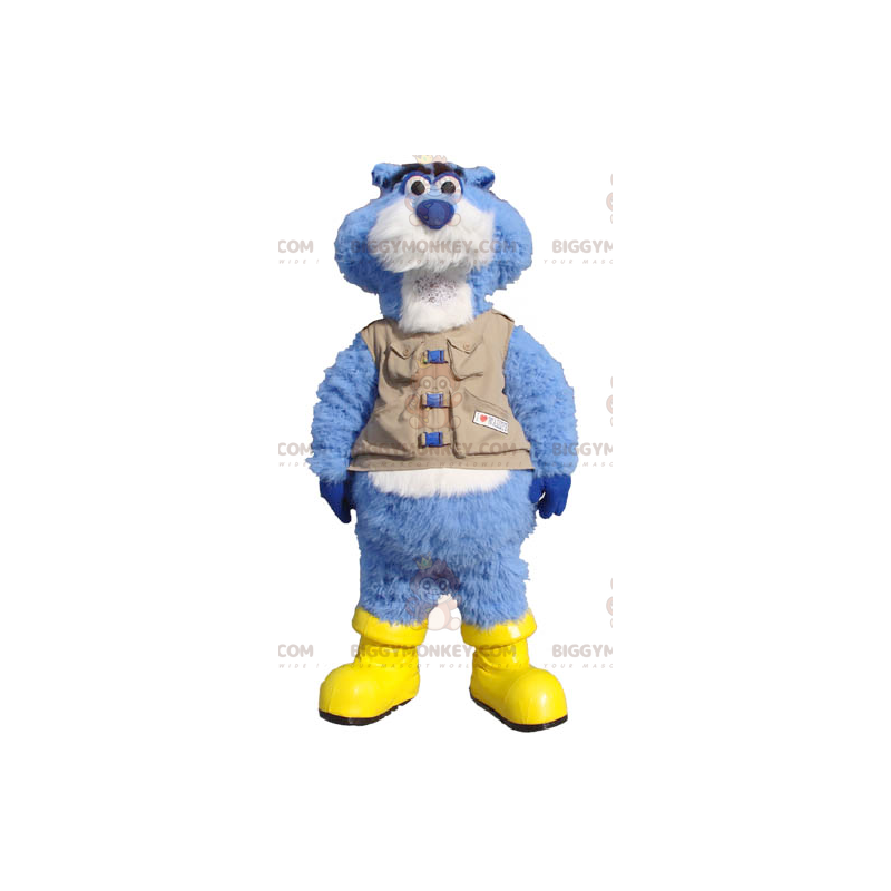 BIGGYMONKEY™ Blau-weißes Biber-Maskottchen-Kostüm mit Weste und