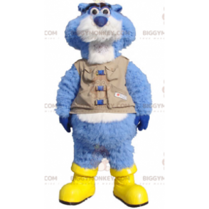 BIGGYMONKEY™ Blau-weißes Biber-Maskottchen-Kostüm mit Weste und