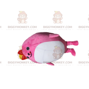 BIGGYMONKEY™ Mascot Costume Plump Pink Character With Red Bow