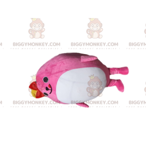 BIGGYMONKEY™ Mascottekostuum Mollig roze personage met rode