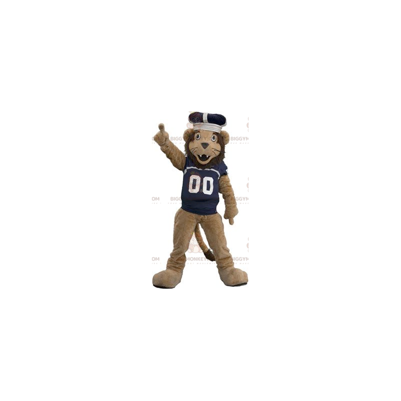 Costume de mascotte BIGGYMONKEY™ de lion marron avec un maillot