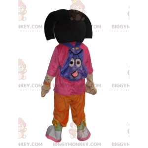 Dora's BIGGYMONKEY™-mascottekostuum met haar grappige paarse