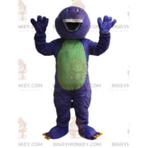 Purple and Green Dinosaur BIGGYMONKEY™ Mascot Costume. dinosaur