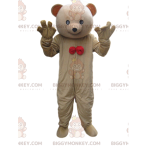 Costume de mascotte BIGGYMONKEY™ d'ourson beige avec un nœud