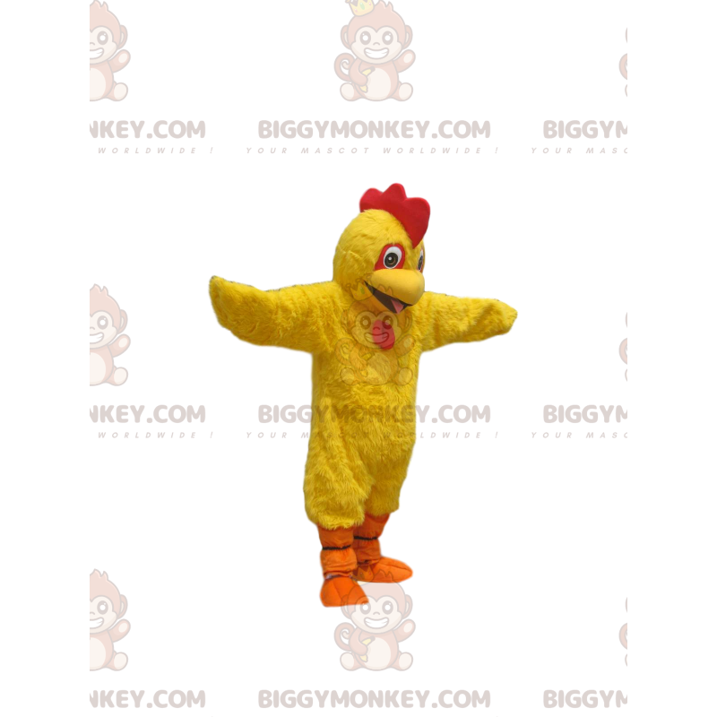 BIGGYMONKEY™ maskotkostume gul kylling med sød rød våbenskjold