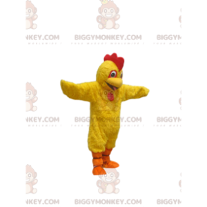 BIGGYMONKEY™ maskotkostume gul kylling med sød rød våbenskjold