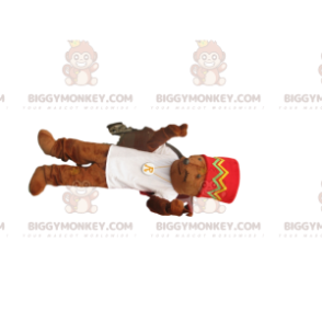 Braune Maus BIGGYMONKEY™ Maskottchenkostüm mit roter Haube und
