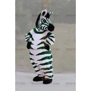 Costume de mascotte BIGGYMONKEY™ de zèbre vert noir et blanc