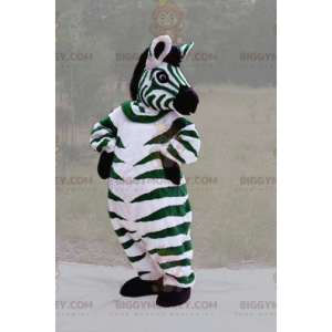 Kostium maskotka olbrzymia zielona czarno-biała zebra