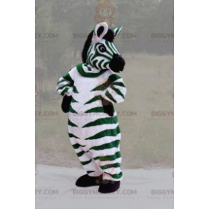 Costume de mascotte BIGGYMONKEY™ de zèbre vert noir et blanc