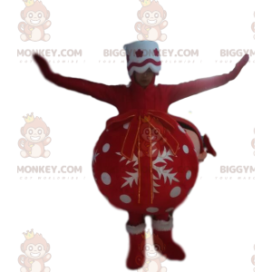 Disfraz de mascota BIGGYMONKEY™ Bola de Navidad roja y blanca -