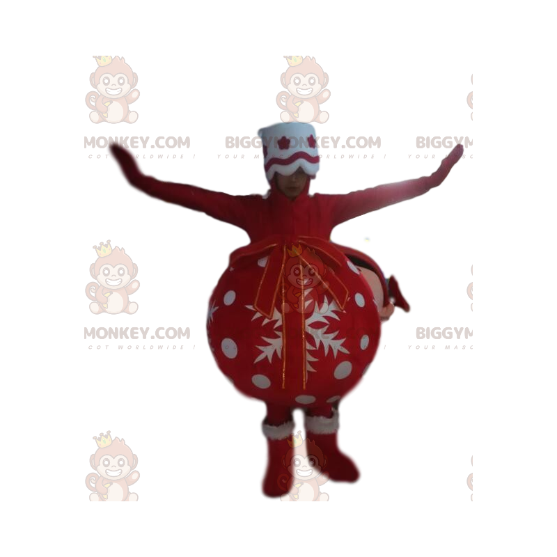 Red and White Christmas Ball BIGGYMONKEY™ Mascot Costume -